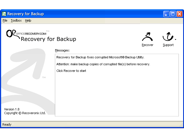 Recovery for Backup Screenshot